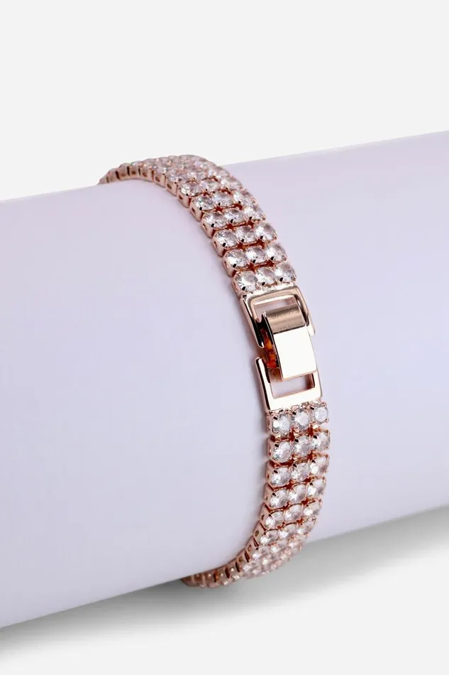 Rose Gold Triple Layer Tennis Bracelet Women Roman Jewellery