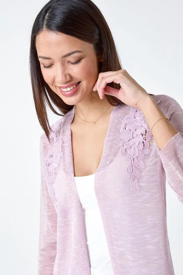 Rose Lace Applique Knit Shrug Women Roman Knitwear