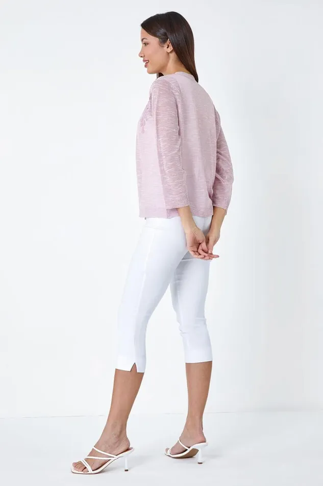 Rose Lace Applique Knit Shrug Women Roman Knitwear