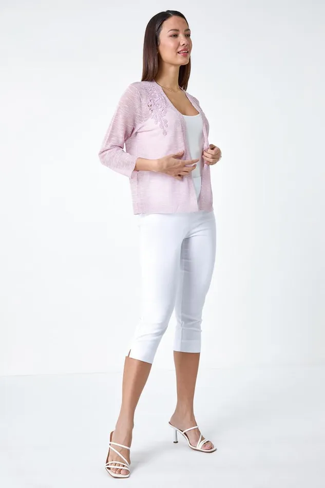 Rose Lace Applique Knit Shrug Women Roman Knitwear