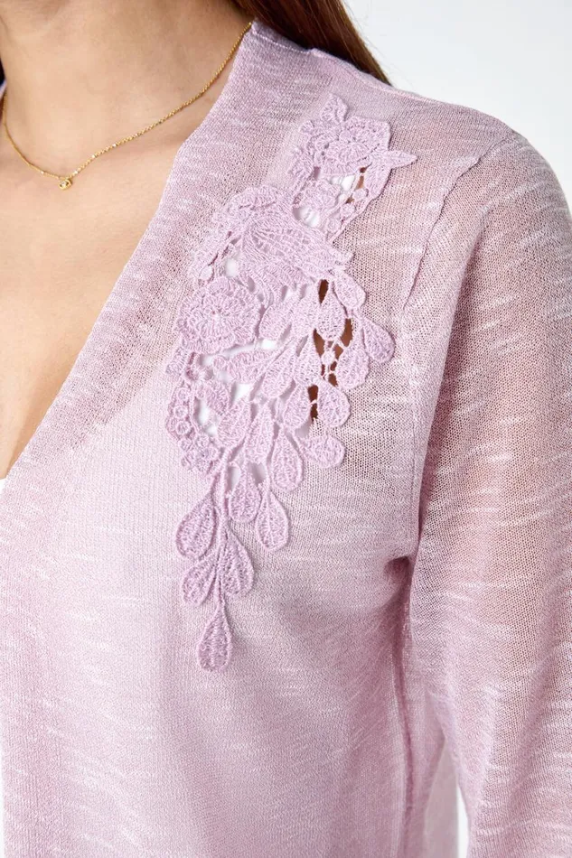 Rose Lace Applique Knit Shrug Women Roman Knitwear