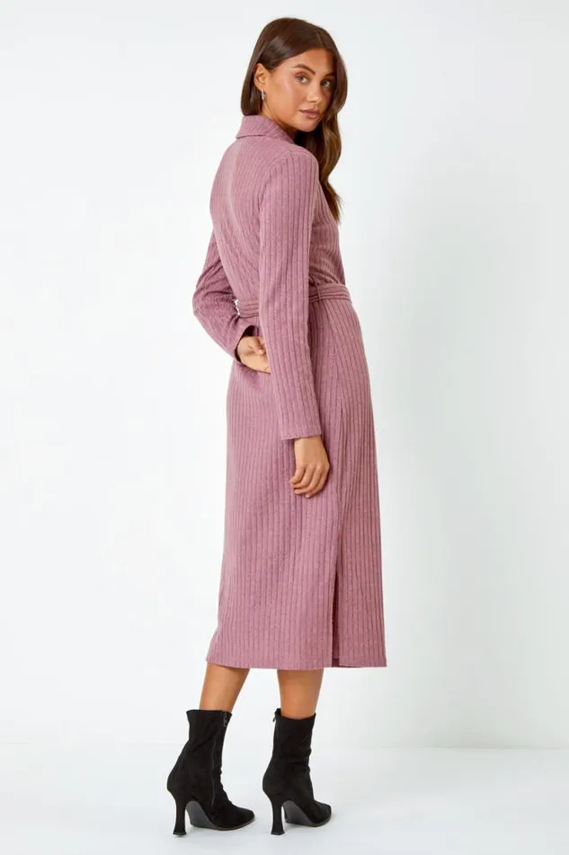 Rose Ribbed Midi Jumper Stretch Dress Women Roman Dresses