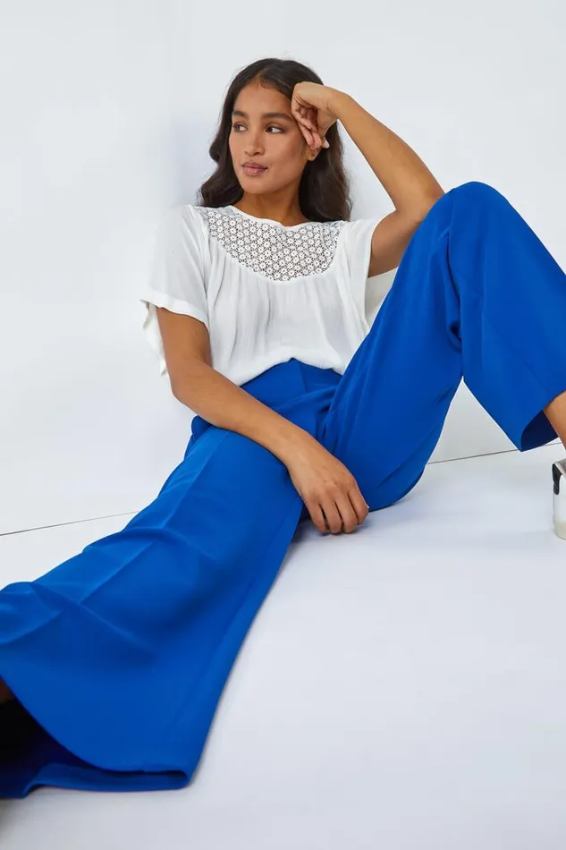 Royal Blue Wide Leg Premium Stretch Trousers Women Roman Occasionwear