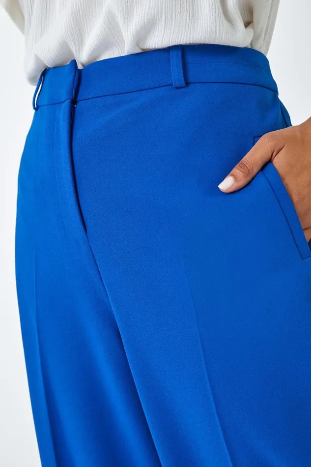Royal Blue Wide Leg Premium Stretch Trousers Women Roman Occasionwear