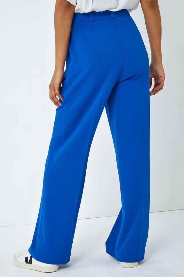 Royal Blue Wide Leg Premium Stretch Trousers Women Roman Occasionwear