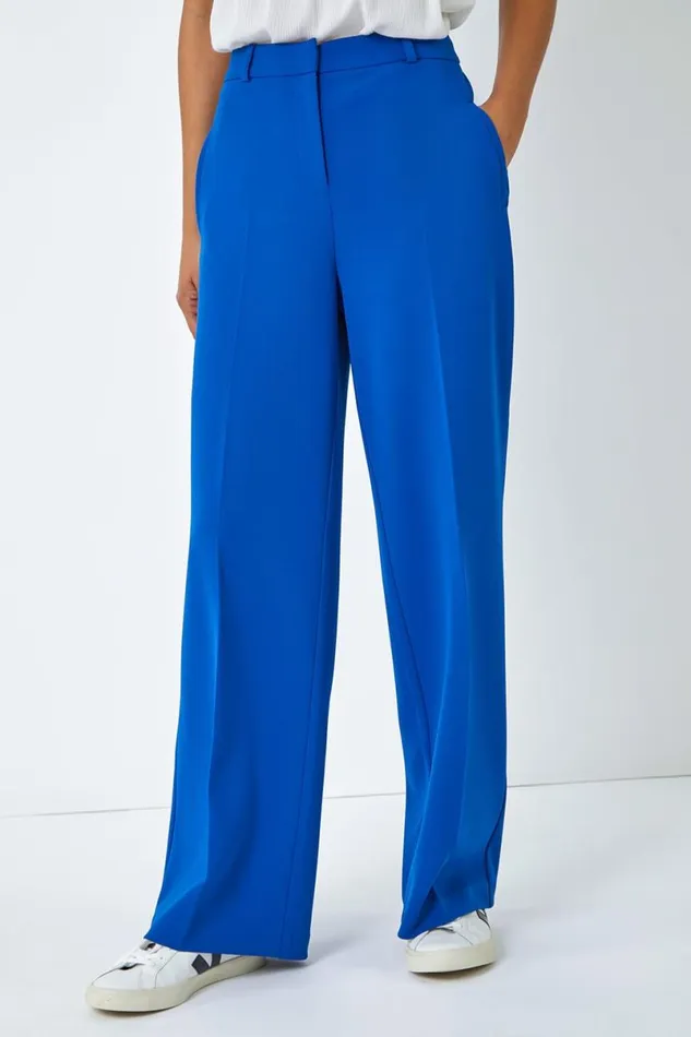 Royal Blue Wide Leg Premium Stretch Trousers Women Roman Occasionwear