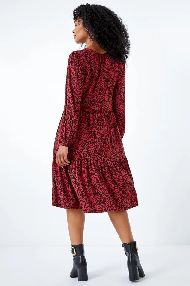 Rust Petite Animal Tiered Stretch Dress Women Roman Dresses