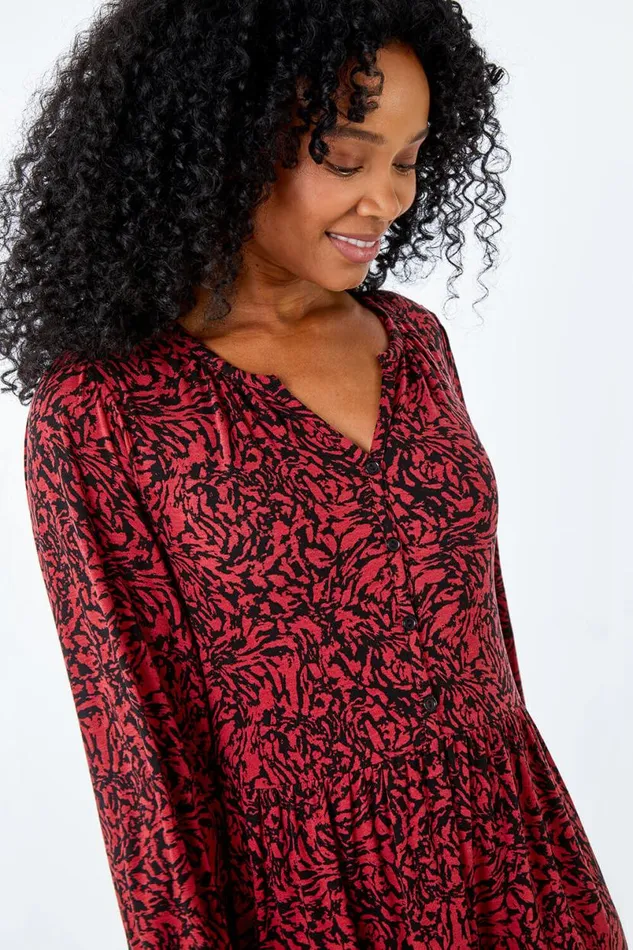 Rust Petite Animal Tiered Stretch Dress Women Roman Dresses