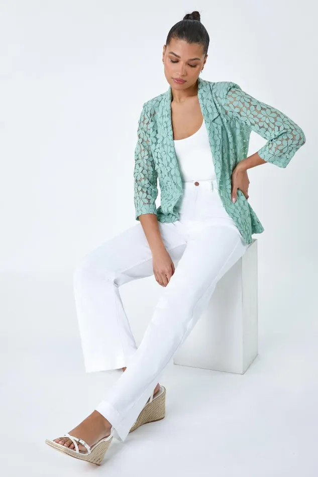 Sage 34 Sleeve Floral Lace Blazer Jacket Women Roman Occasionwear