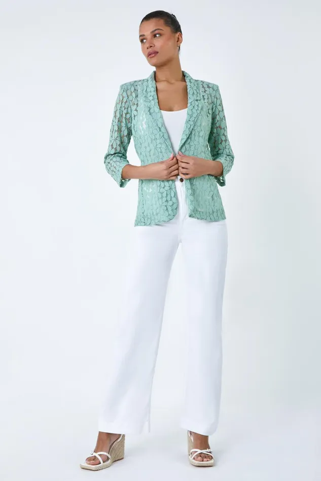 Sage 34 Sleeve Floral Lace Blazer Jacket Women Roman Occasionwear