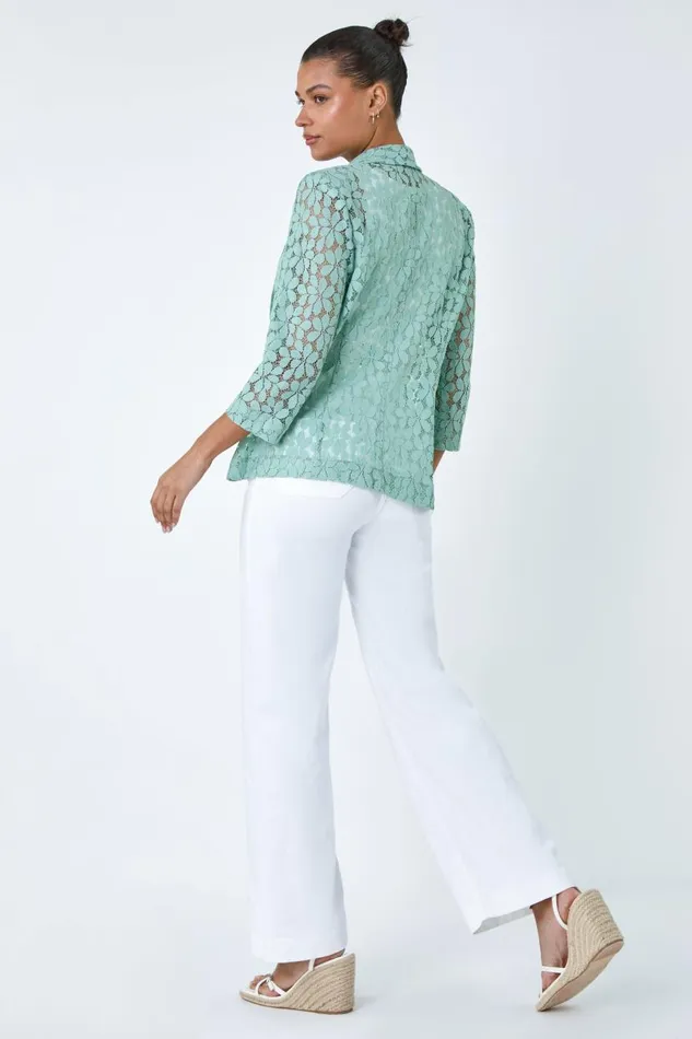 Sage 34 Sleeve Floral Lace Blazer Jacket Women Roman Occasionwear
