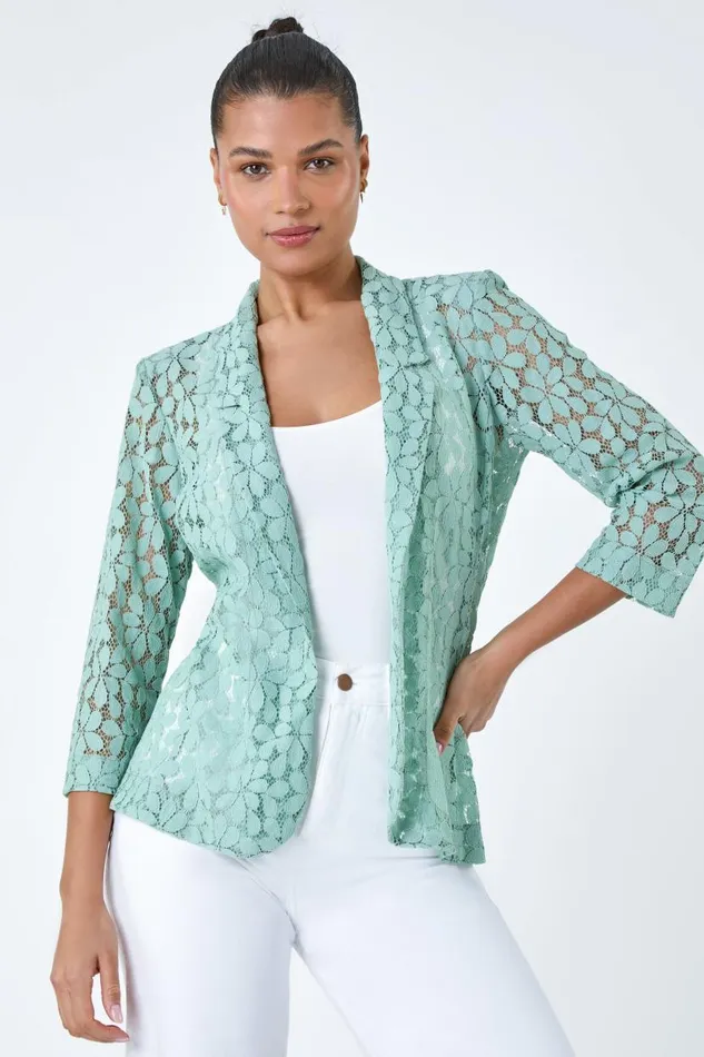 Sage 34 Sleeve Floral Lace Blazer Jacket Women Roman Occasionwear