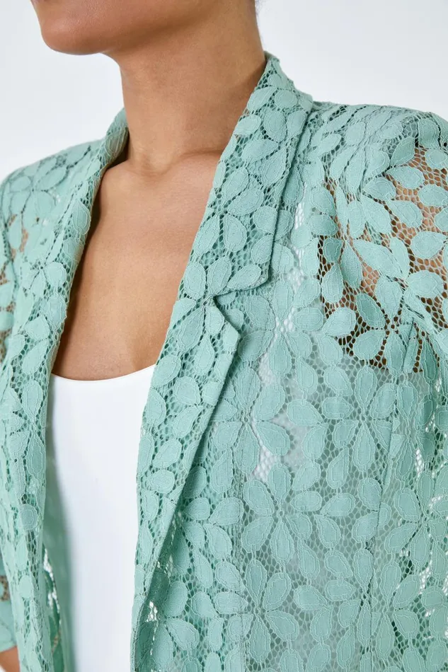 Sage 34 Sleeve Floral Lace Blazer Jacket Women Roman Occasionwear