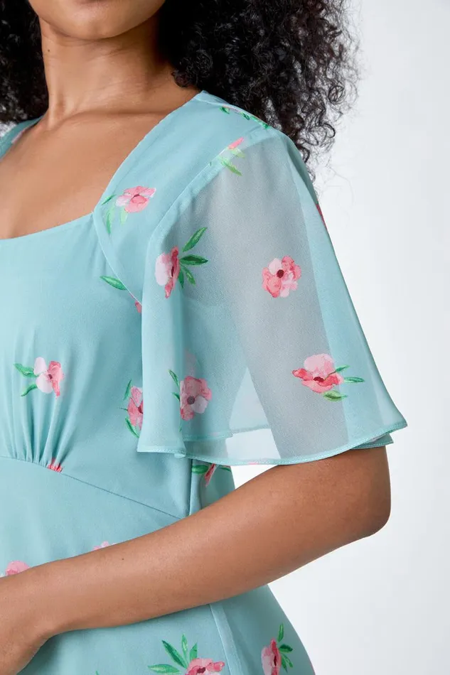 Sage Petite Floral Square Neck Midi Dress Women Roman Dresses