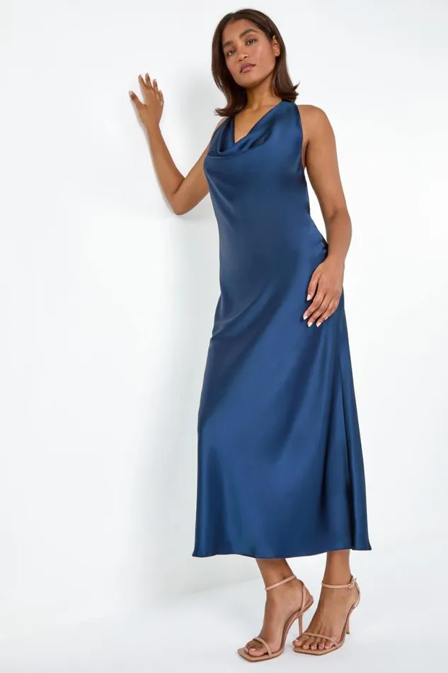 Satin Bias Cut Bodycon Dress Women Roman Dresses