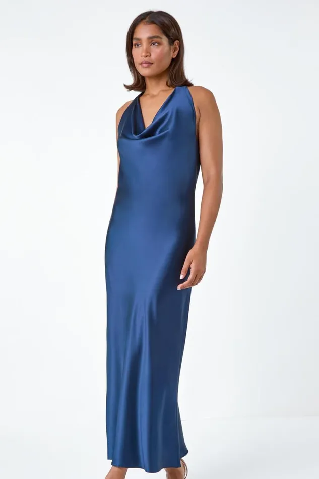 Satin Bias Cut Bodycon Dress Women Roman Dresses