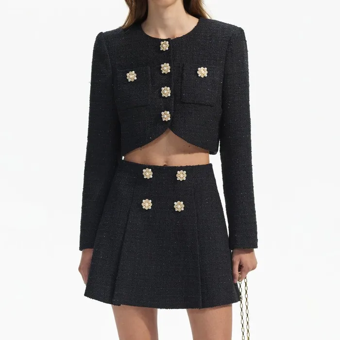 Self Portrait Bottoms Black Boucle Mini Skirt 8211 Women