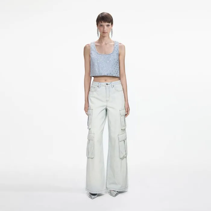 Self Portrait Denim Bleach Wash Denim Cargo Jeans 8211 Women