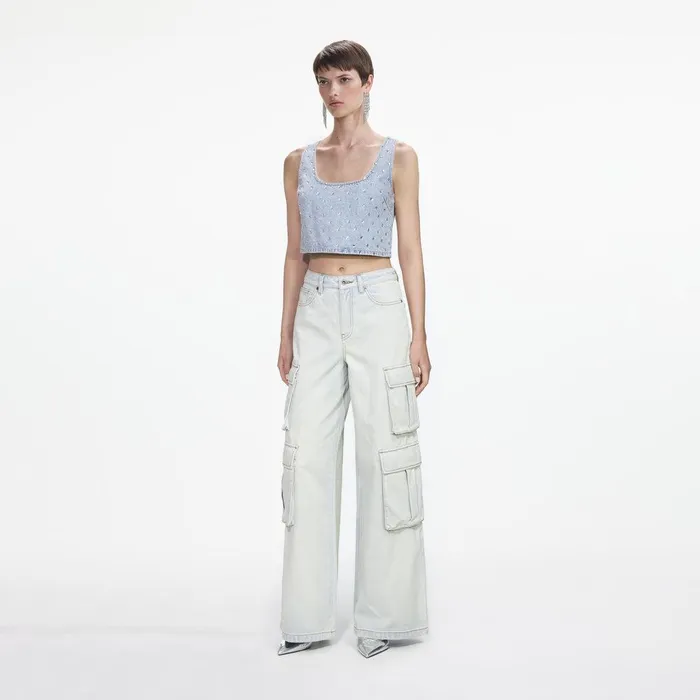 Self Portrait Denim Bleach Wash Denim Cargo Jeans 8211 Women