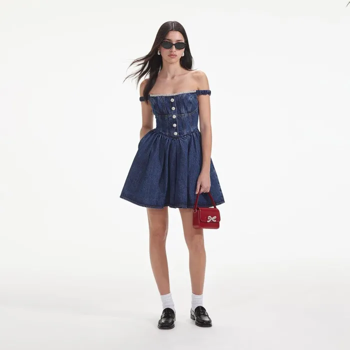 Self Portrait Denim Denim Off Shoulder Mini Dress 8211 Women