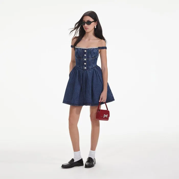 Self Portrait Denim Denim Off Shoulder Mini Dress 8211 Women