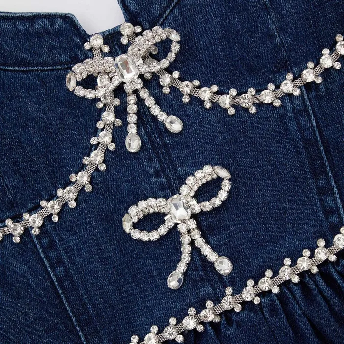 Self Portrait Denim Diamante Bow Denim Mini Dress 8211 Women
