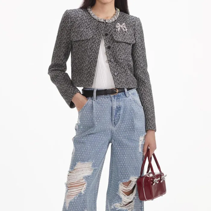 Self Portrait Denim Rhinestone Ombre Distressed Jeans 8211 Women