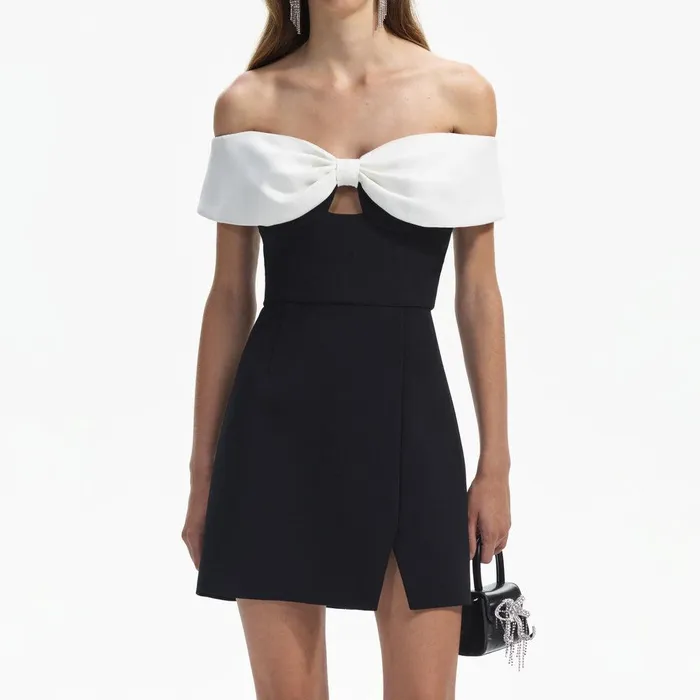 Self Portrait Dresses Black Crepe Bow Mini Dress 8211 Women