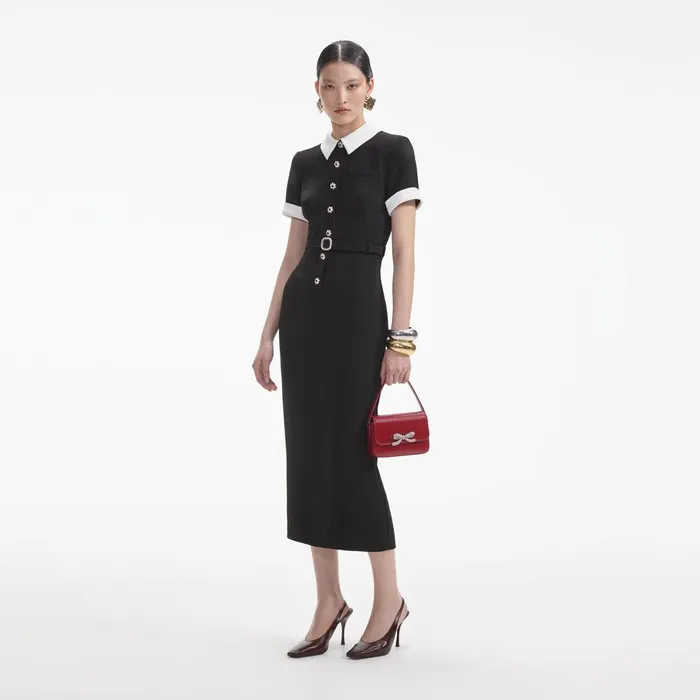 Self Portrait Dresses Black Crepe Contrast Midi Dress 8211 Women