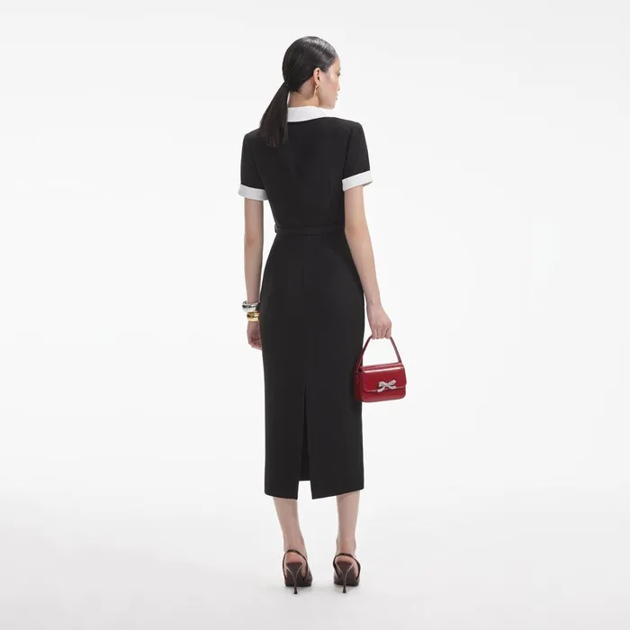 Self Portrait Dresses Black Crepe Contrast Midi Dress 8211 Women