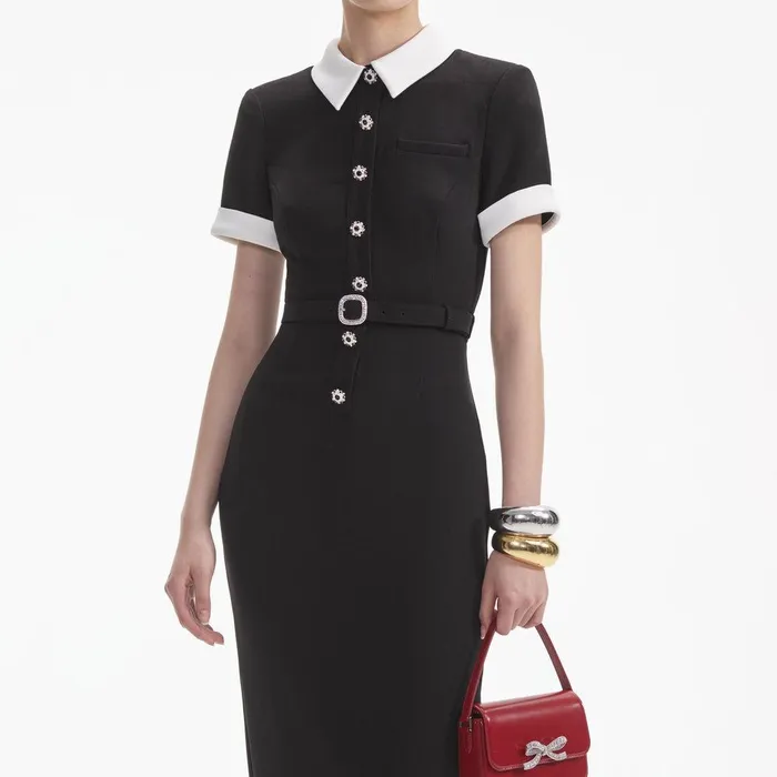 Self Portrait Dresses Black Crepe Contrast Midi Dress 8211 Women