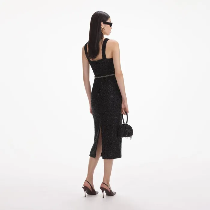 Self Portrait Dresses Black Tinsel Boucle Midi Dress 8211 Women