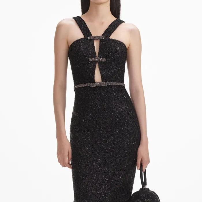 Self Portrait Dresses Black Tinsel Boucle Midi Dress 8211 Women