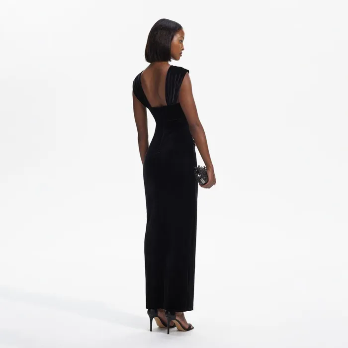 Self Portrait Dresses Black Velvet CutOut Slit Maxi Dress 8211 Women Self Portrait Dresses Black Velvet CutOut Slit Maxi Dress 8211 Women