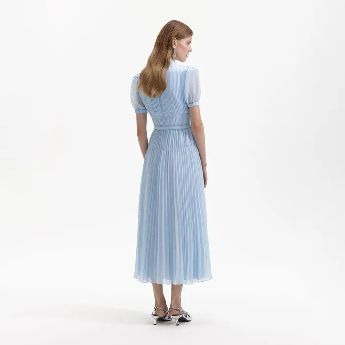Self Portrait Dresses Blue Chiffon Bow Midi Dress 8211 Women