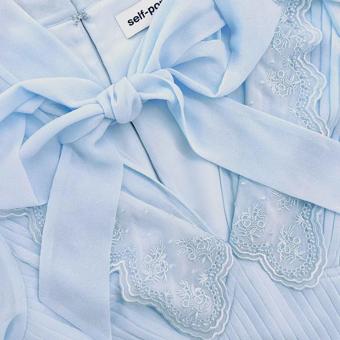 Self Portrait Dresses Blue Chiffon Bow Midi Dress 8211 Women