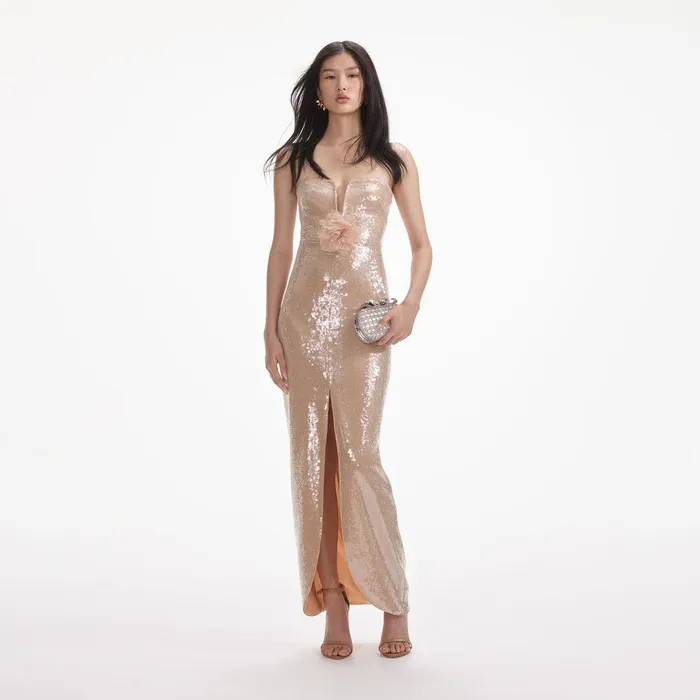Self Portrait Dresses Champagne Sequin Maxi Dress 8211 Women