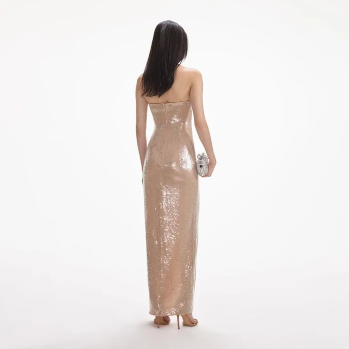 Self Portrait Dresses Champagne Sequin Maxi Dress 8211 Women