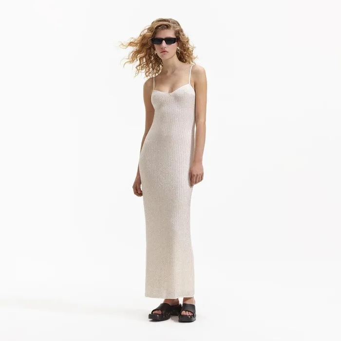 Self Portrait Dresses Cream Beaded Mesh Maxi Dress 8211 Women