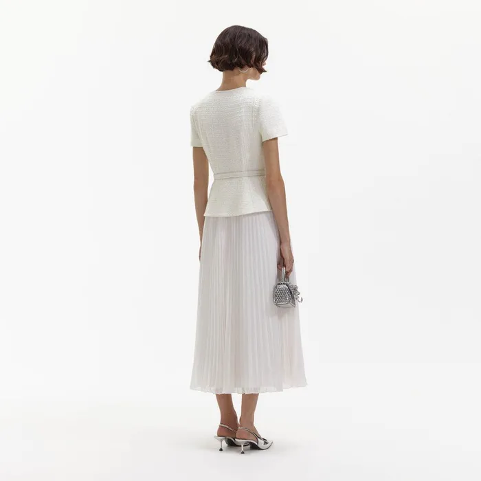 Self Portrait Dresses Cream Boucle Chiffon Midi Dress 8211 Women
