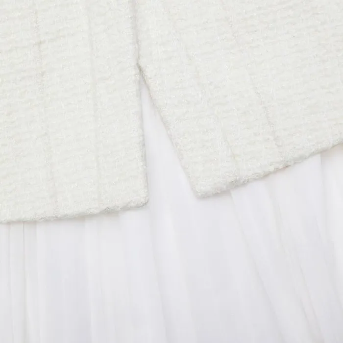 Self Portrait Dresses Cream Boucle Chiffon Midi Dress 8211 Women