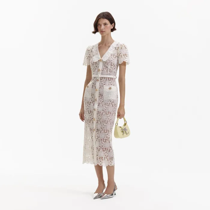 Self Portrait Dresses Cream Lace Midi Dress 8211 Women