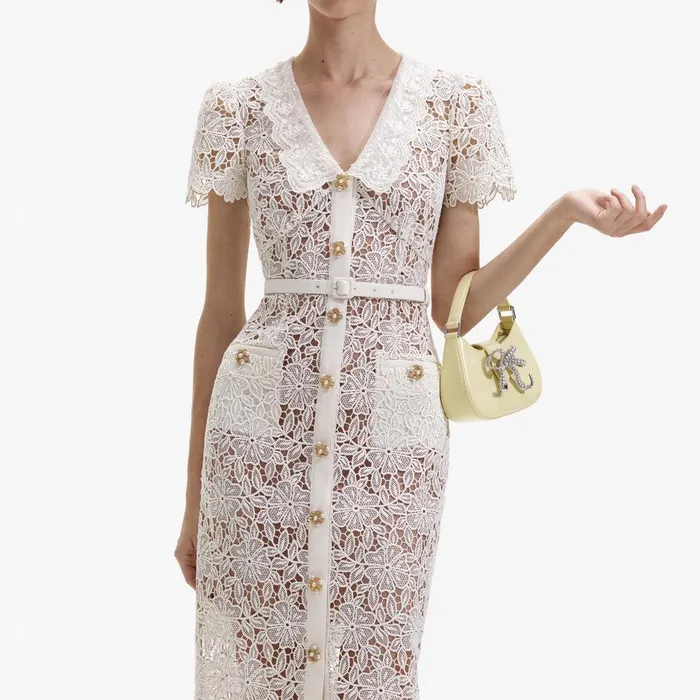 Self Portrait Dresses Cream Lace Midi Dress 8211 Women