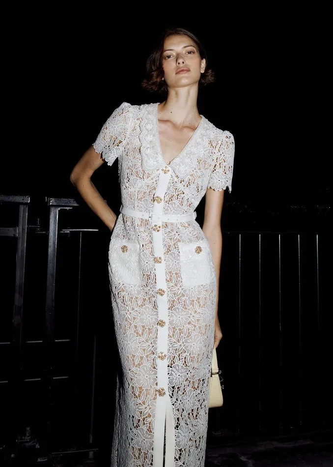 Self Portrait Dresses Cream Lace Midi Dress 8211 Women
