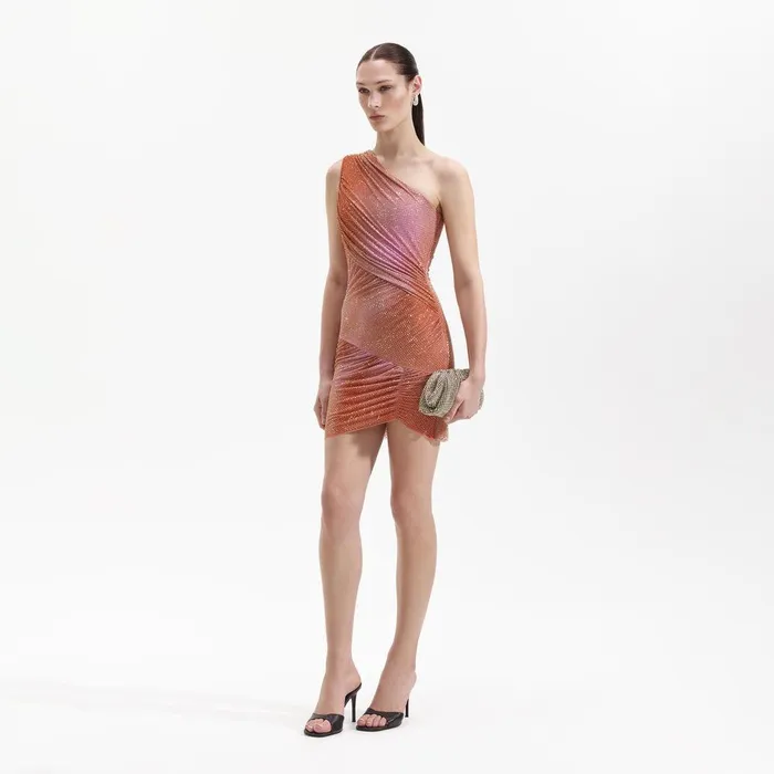 Self Portrait Dresses Orange Rhinestone Mini Dress 8211 Women