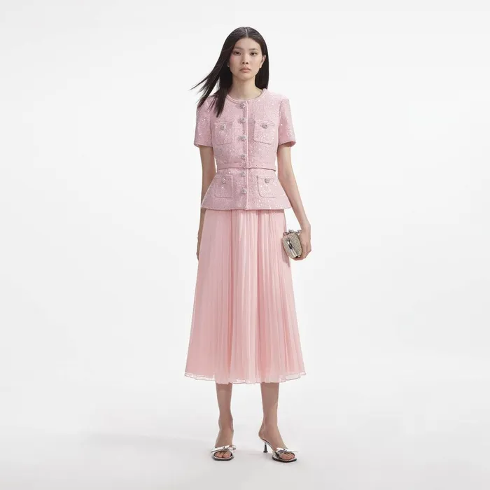 Self Portrait Dresses Pink Boucle Midi Dress 8211 Women