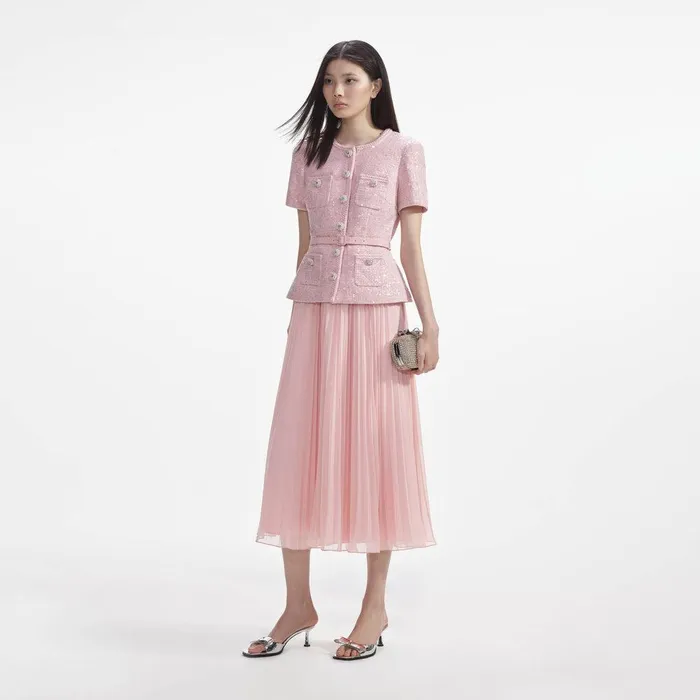 Self Portrait Dresses Pink Boucle Midi Dress 8211 Women