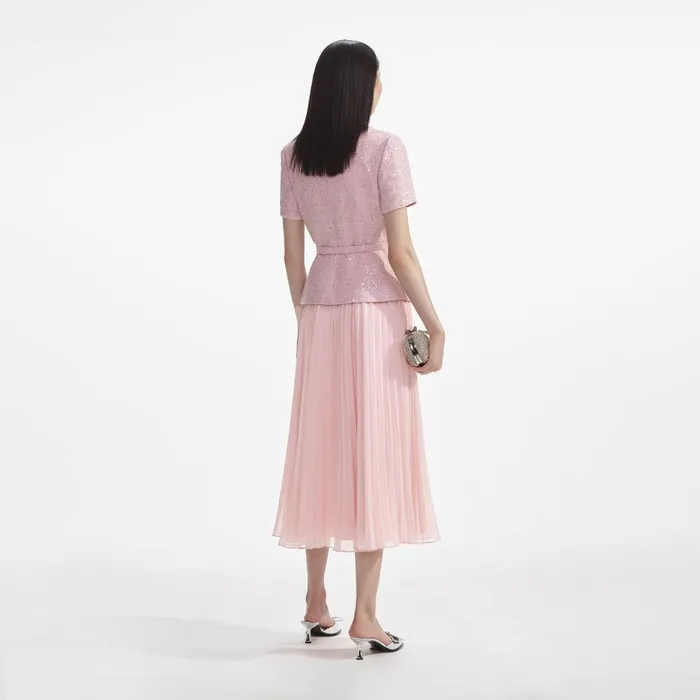 Self Portrait Dresses Pink Boucle Midi Dress 8211 Women