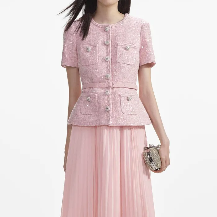 Self Portrait Dresses Pink Boucle Midi Dress 8211 Women