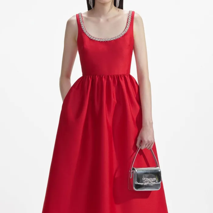 Self Portrait Dresses Red Taffeta Diamante Midi Dress 8211 Women